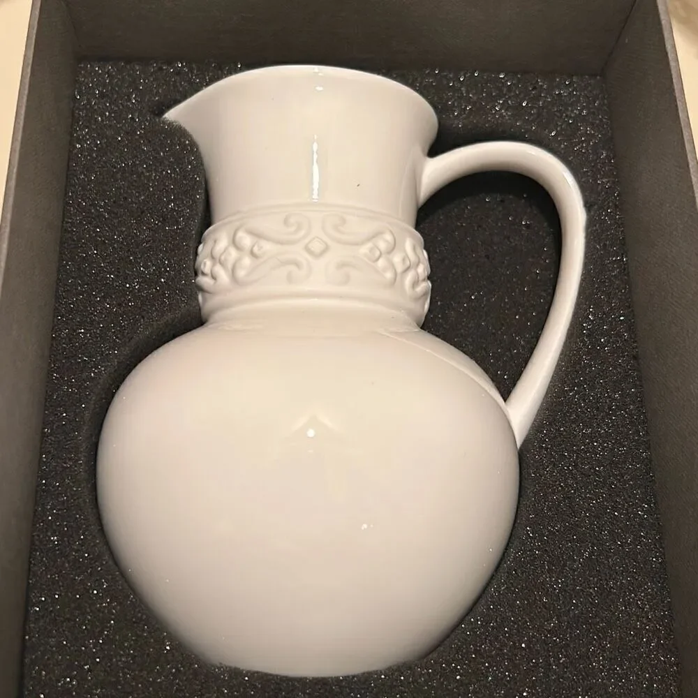 New in box Katy Briscoe Home Bone China White Bisque Small Pitcher 5” Giftable